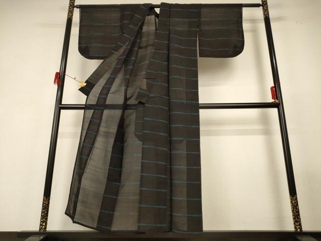平和屋着物*夏物 小紋 紗 横縞 正絹 逸品 AABF9444jd