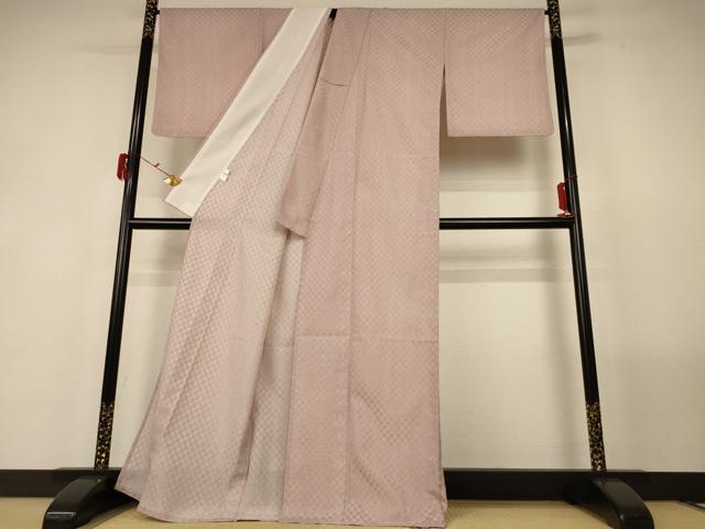 平和屋着物*夏物 小紋 紗 市松文様 洗える着物 AABF9446jd