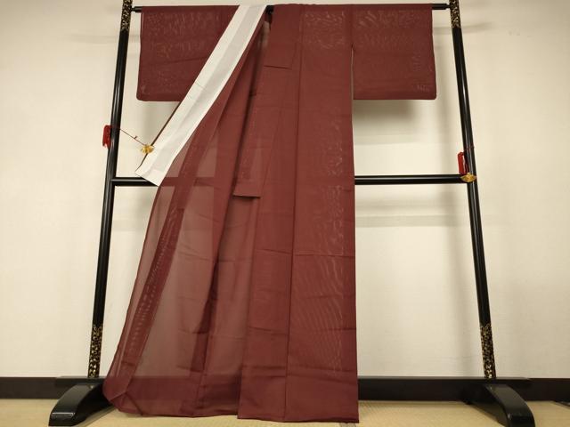 平和屋着物*夏物 色無地 絽 栗皮茶色 洗える着物 AABF9452jd