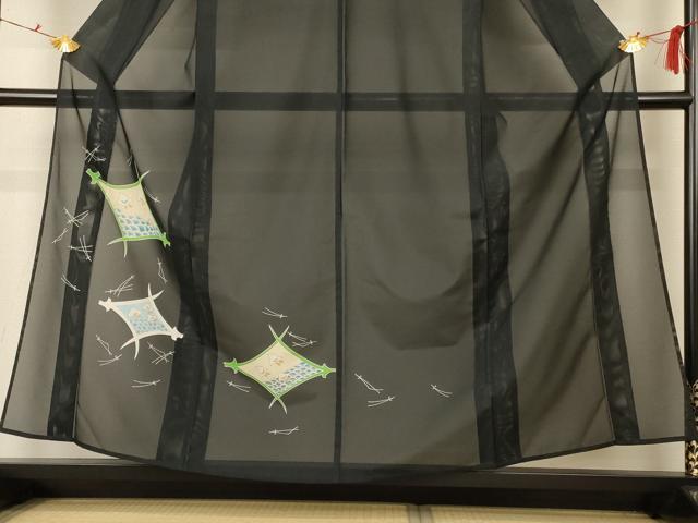 平和屋着物*夏物 黒留袖 絽 千鳥 金彩 洗える着物 AABF9457jd