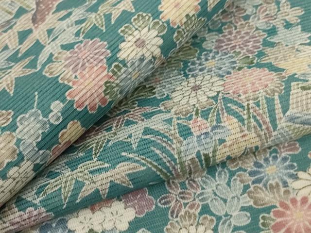 平和屋着物*夏物 小紋 絽 風景草花文 洗える着物 AABF9464jd