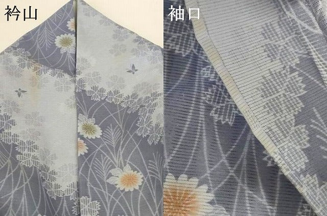 平和屋着物*夏物 小紋 絽 草花文 洗える着物 AABF9467jd