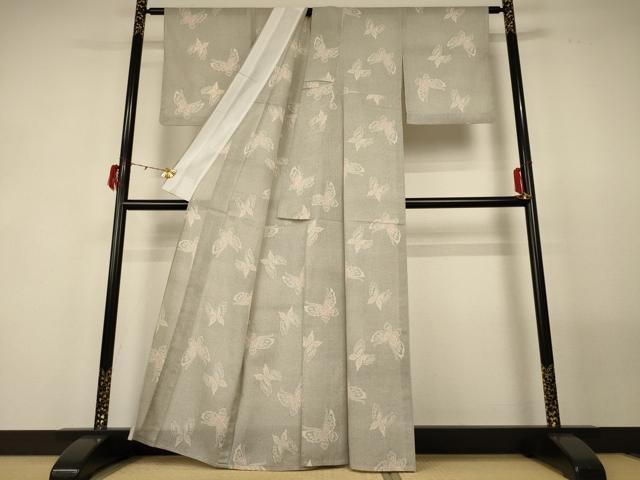 平和屋着物*夏物 小紋 紗 舞蝶文 洗える着物 AABF9492jd