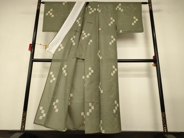 平和屋着物*夏物 小紋 絽 変わり市松花文 やまと誂製 洗える着物 未使用 AABF9494jd