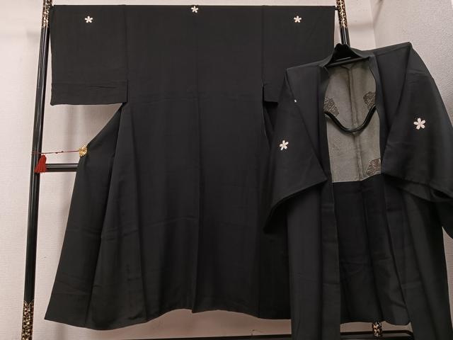 平和屋着物●男性 黒紋付・羽織セット 正絹 逸品 AABF9548ph