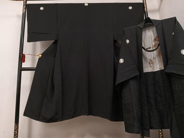 平和屋着物○男性 黒紋付・羽織セット 正絹 逸品 AABF9551ph