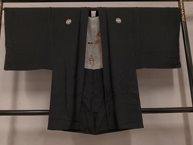 平和屋着物●男性 黒紋付・羽織セット 正絹 逸品 AABF9551ph
