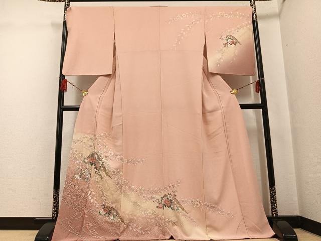 平和屋着物●訪問着 友禅 絞り 片輪車花文 暈し染め 金彩 正絹 逸品 AABF9559ph