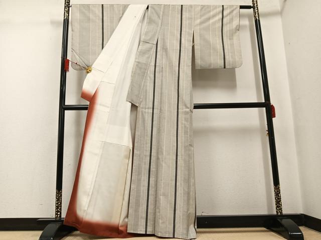 平和屋着物●東郷織物謹製 本場大島紬 白大島 160亀甲 間道 正絹 逸品 AABF9564ph