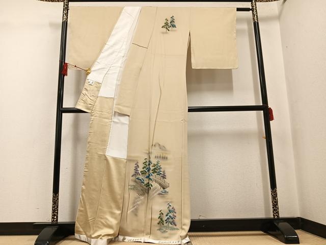 平和屋着物●訪問着 手描き 渡橋樹林文 正絹 逸品 未使用 AABF9567ph