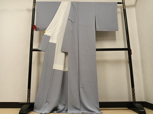 平和屋着物●上質な色無地 灰青色 正絹 逸品 未使用 AABF9588ph