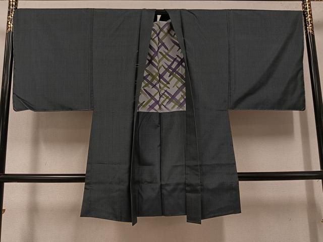平和屋着物●男性 本場大島紬 アンサンブル 格子 正絹 逸品 未使用 AABF9591ph