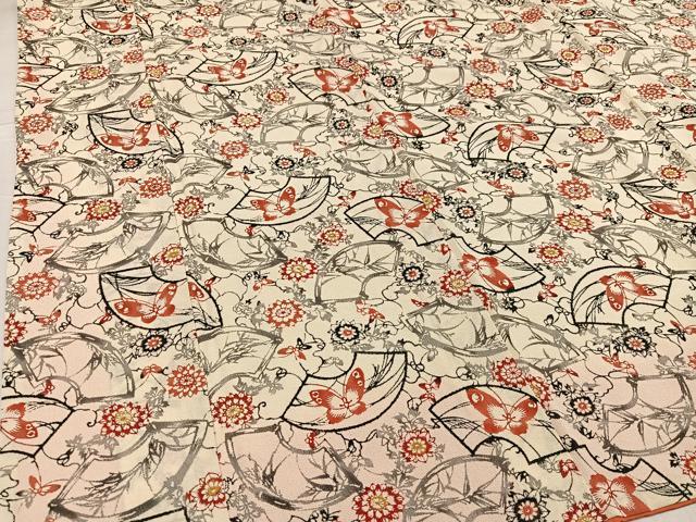 平和屋着物●上質な小紋 型染め 地紙花蝶文 鬼しぼ縮緬 正絹 逸品 AABF9599ph