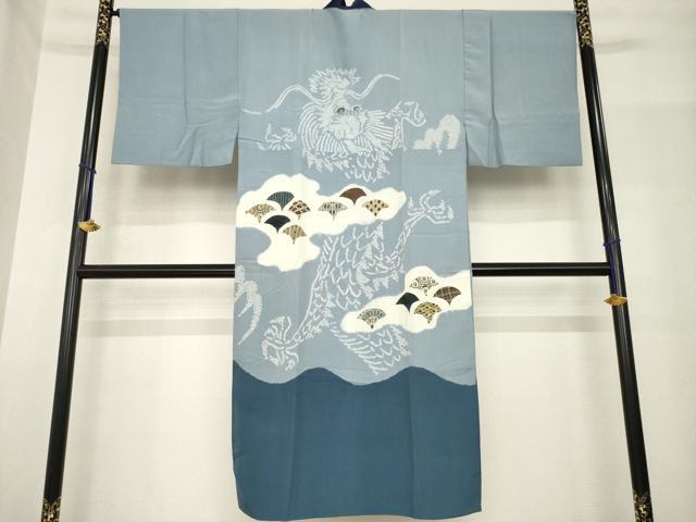 平和屋着物●男性 長襦袢 袷 絞り 登り龍 正絹 逸品 AABF9601ck