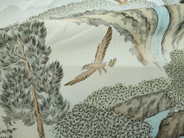 平和屋着物●男性 長襦袢 袷 手描き 風景文 正絹 逸品 AABF9607ck