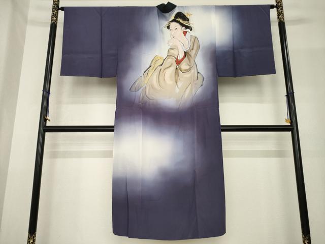 平和屋着物●男性 長襦袢 袷 手描き 女人文 暈し染め 正絹 逸品 AABF9608ck