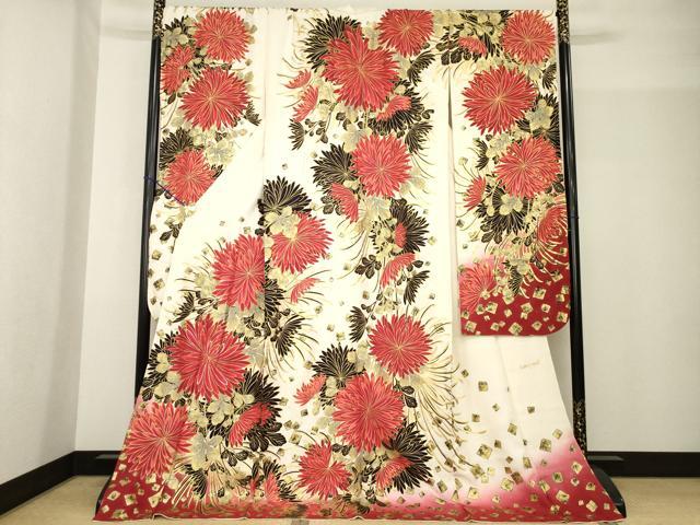 平和屋着物●Luxjewel 振袖 刺繍 菊 暈し染め 金彩 ロング丈 正絹 逸品 AABF9610ck