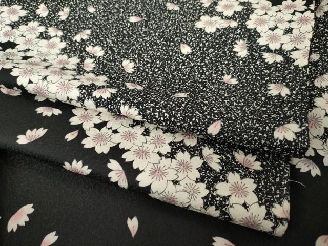 平和屋着物●上質な小紋 舞桜 黒地 正絹 逸品 AABF9613ck