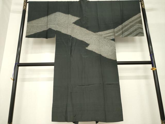 平和屋着物●男性 長襦袢 袷 絞り 幾何学文 正絹 逸品 AABF9628ck