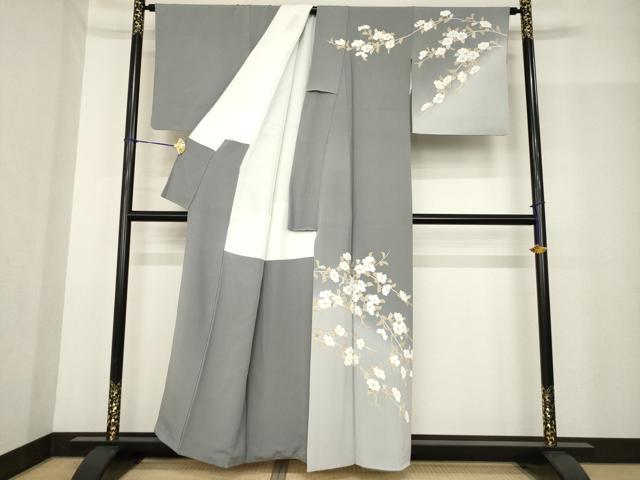 平和屋着物●訪問着 作家物 枝花文 暈し染め 金彩 正絹 逸品 AABF9638ck