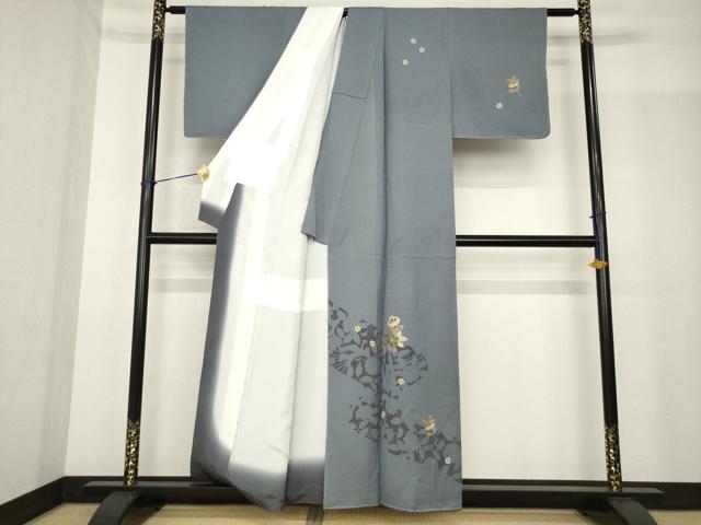 平和屋着物●染織作家 染織デザイナー 大島明 訪問着 更紗花文 金銀彩 金通し地 正絹 逸品 未使用 AABF9642ck