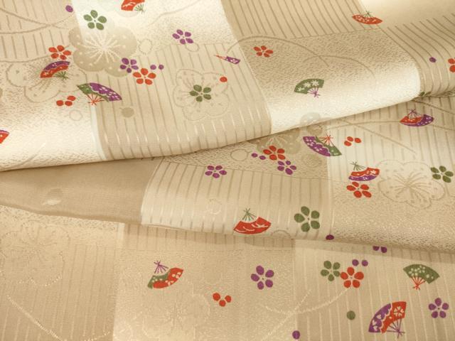 平和屋着物●長襦袢 無双仕立て 扇面花文 暈し染め 半衿刺繍 正絹 逸品 未使用 AABF9644ck