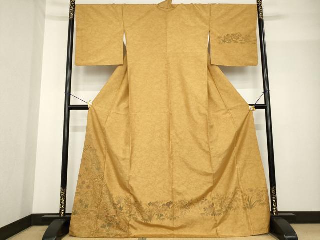 平和屋着物●本場大島紬 染大島 訪問着 総刺繍 中国三大刺繍 スワトウ刺繍 汕頭刺繍 相良刺繍 草花文 正絹 逸品 AABF9645ck