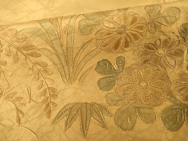 平和屋着物●本場大島紬 染大島 訪問着 総刺繍 中国三大刺繍 スワトウ刺繍 汕頭刺繍 相良刺繍 草花文 正絹 逸品 AABF9645ck