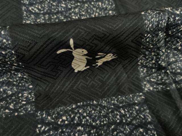 平和屋着物●長襦袢 無双仕立て 市松兎文 芝 黒地 正絹 逸品 AABF9646ck