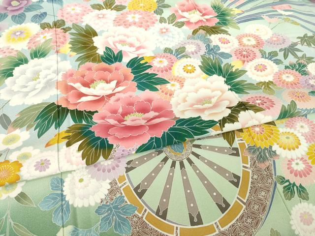 平和屋着物●豪華振袖 友禅 作家物 花車文 暈し染め 正絹 逸品 AABF9660ck