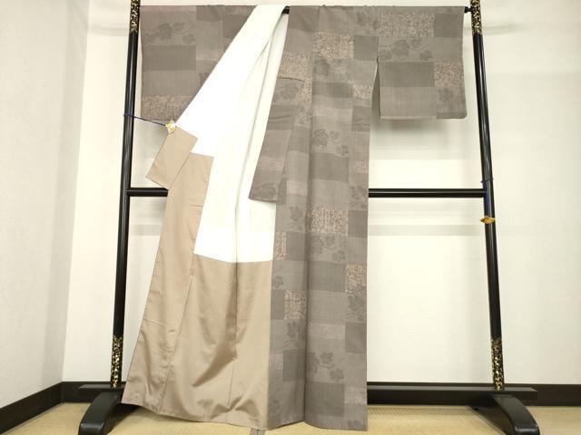 平和屋着物●伝統工芸士 七代目 吉澤与市 紬 100亀甲 段違い更紗花文 証紙付き 正絹 逸品 AABF9664ck