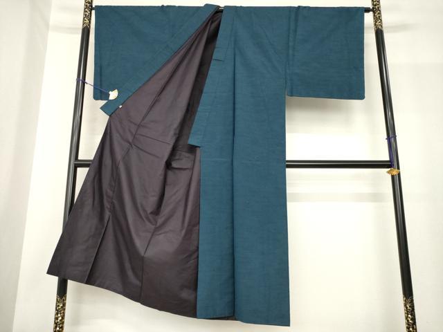 平和屋着物●男性 紬 アンサンブル 長襦袢(袷)セット 鉄納戸色 三越扱い 正絹 逸品 AABF9672ck