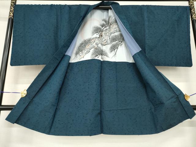 平和屋着物●男性 紬 アンサンブル 長襦袢(袷)セット 鉄納戸色 三越扱い 正絹 逸品 AABF9672ck