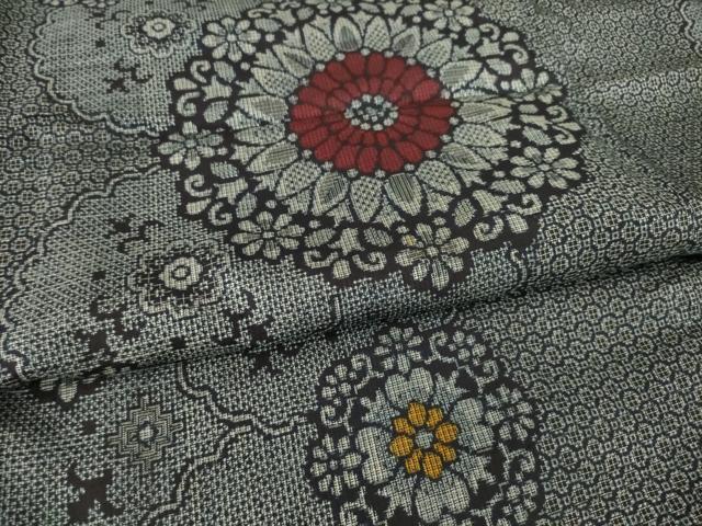 平和屋着物●本場大島紬 割込絣 花丸文 正絹 逸品 AABF9677ck