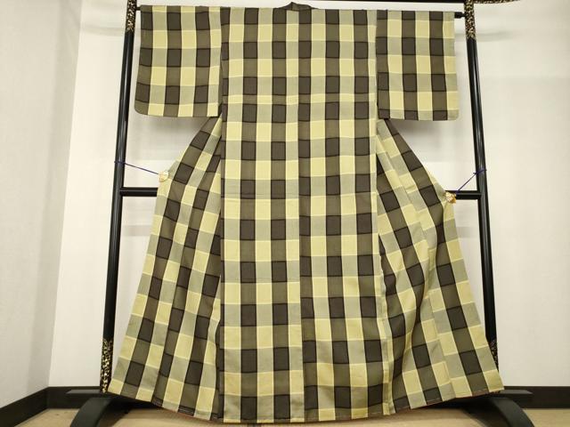 平和屋着物●上質な紬 100亀甲 格子 正絹 逸品 AABF9678ck