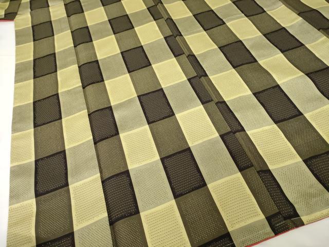 平和屋着物●上質な紬 100亀甲 格子 正絹 逸品 AABF9678ck