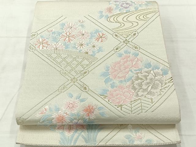 平和屋着物◎六通柄袋帯 唐織 天井花文 金銀糸 正絹 逸品 AABF9690uk