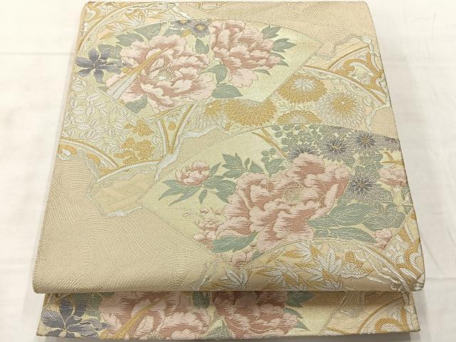平和屋着物◎六通柄袋帯 唐織 地紙花文 金銀糸 正絹 逸品 AABF9706uk