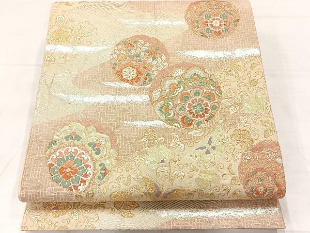 平和屋着物◎六通柄袋帯 唐織 舞蝶花丸文 金銀糸 正絹 逸品 AABF9710uk