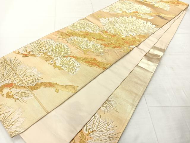 平和屋着物◎六通柄袋帯 唐織 枝松文 金糸 正絹 逸品 AABF9734uk