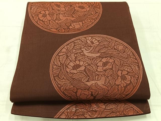 平和屋着物◎六通柄袋帯 花鳥丸文 正絹 逸品 AABF9742uk