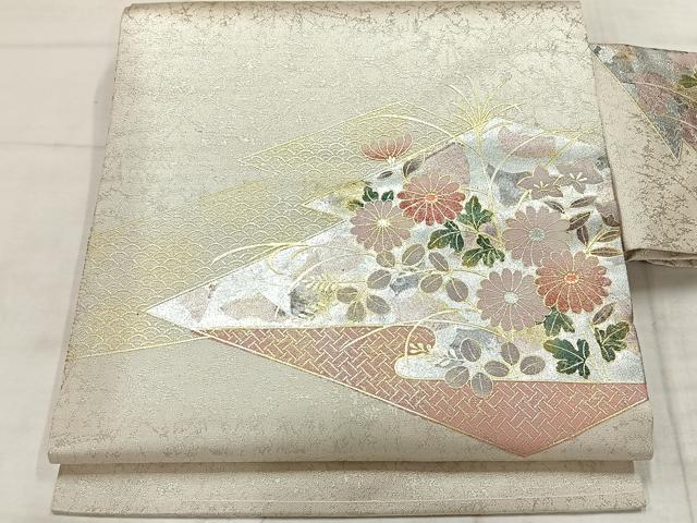平和屋着物◎九寸名古屋帯 松皮菱花文 金銀彩 正絹 逸品 AABF9758uk