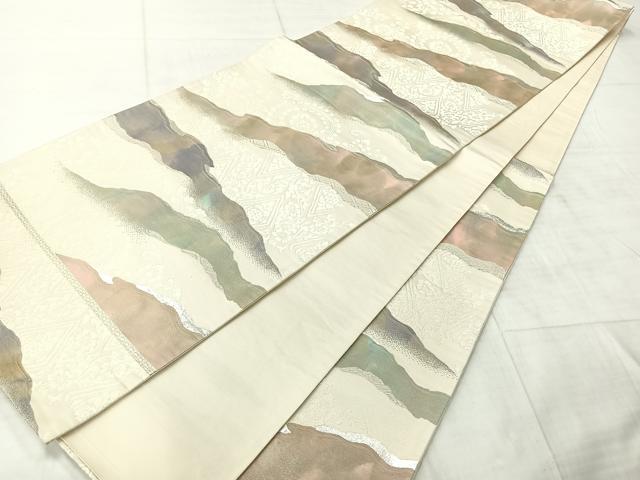 平和屋着物◎六通柄袋帯 道長文 銀糸 正絹 逸品 AABF9774uk