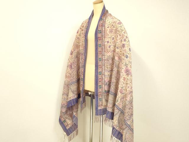平和屋着物●岡重謹製 OKAJIMA 和装小物 手描き臈纈染布 ショール ストール 防寒 ファッション小物 大判 逸品 AABF9929ay