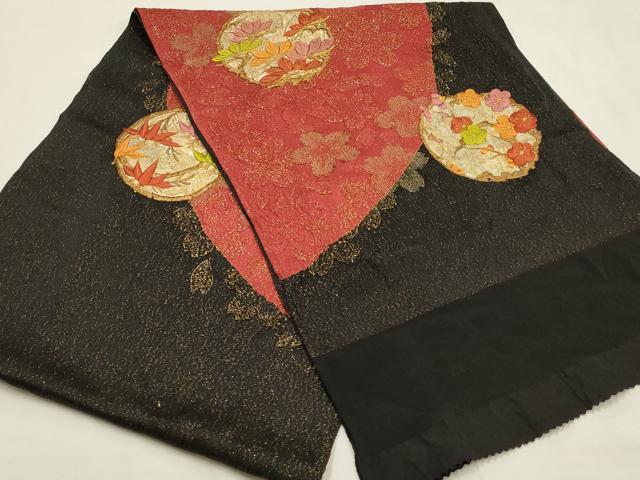 平和屋本店●和装小物 帯締め・帯揚げセット 振袖用 刺繍 花丸文 金銀糸 金通し地 正絹 逸品 未使用品あり AABF9934ay