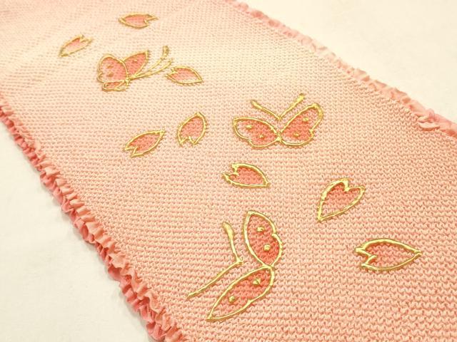 平和屋本店●和装小物 振袖用帯締め・帯揚げセット 総絞り 舞蝶花文 暈し染め 金糸 金彩 撚り房 逸品 未使用 AABF9937ay