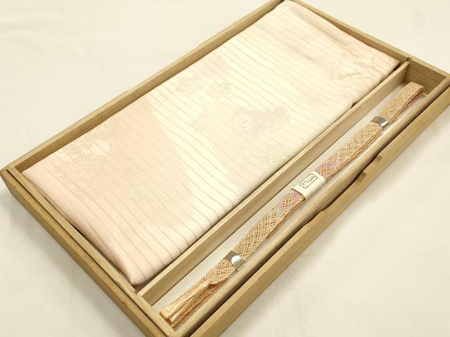 平和屋本店*夏物 和装小物 帯締め・帯揚げセット 平組 レース組 流水花地紋 暈し染め 金糸 逸品 未使用 AABF9949ay