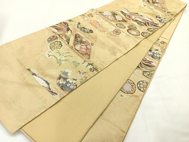 平和屋着物◎六通柄袋帯 唐織 二条城瑞雲間天井絵 金糸 正絹 逸品 AABG0011uk
