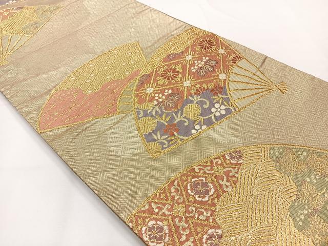 平和屋着物◎六通柄袋帯 唐織 扇面花文 金糸 正絹 逸品 AABG0021uk