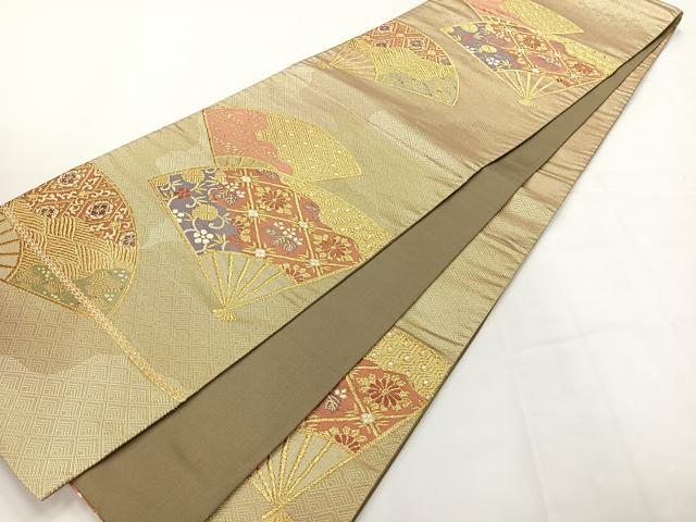 平和屋着物◎六通柄袋帯 唐織 扇面花文 金糸 正絹 逸品 AABG0021uk